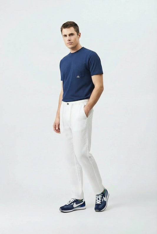 pantalone chino uomo Roy Roger’s lino bianco ottico