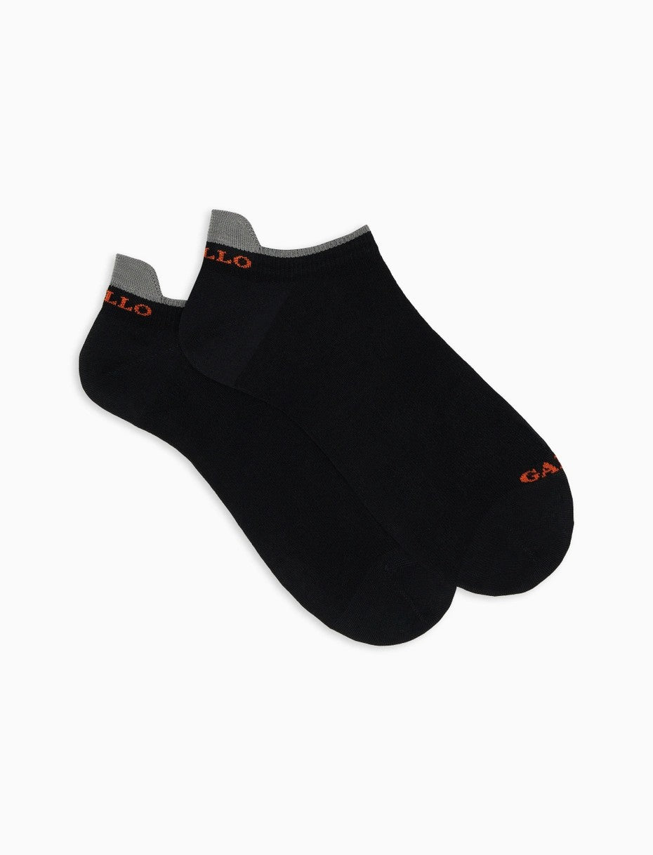 Calze uomo Gallo sneakers nere in cotone leggero con righe multicolor e scritta a contrasto