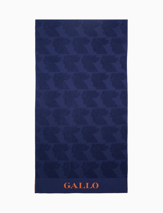 Telo mare unisex Gallo blu in cotone con scritta a contrasto, ideale per spiaggia o piscina dietro