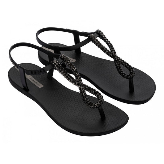 Sandali flat donna Ipanema Class Twist neri con corda metallizzata glamour lato