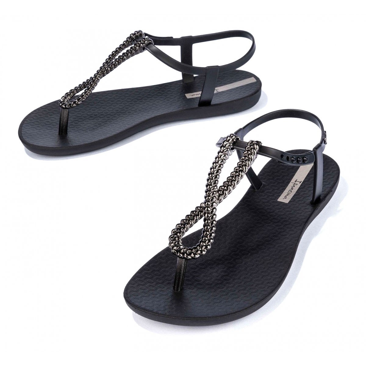 Sandali flat donna Ipanema Class Twist neri con corda metallizzata glamour lato sinistro