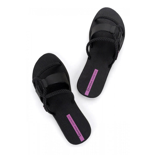 Sandali donna neri Ipanema Diversa Slide con texture nautica e suola decorata fronte