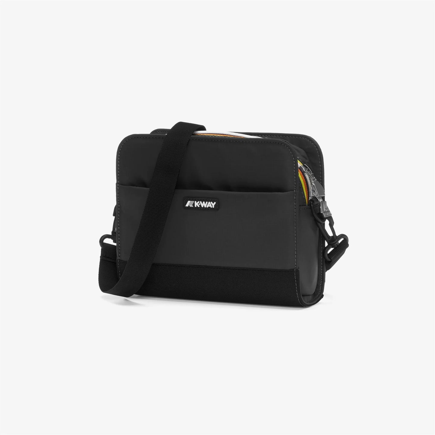 Borsa pouch donna K-Way Marybell nera e grigia in nylon impermeabile con tracolla rimovibile vista fronte