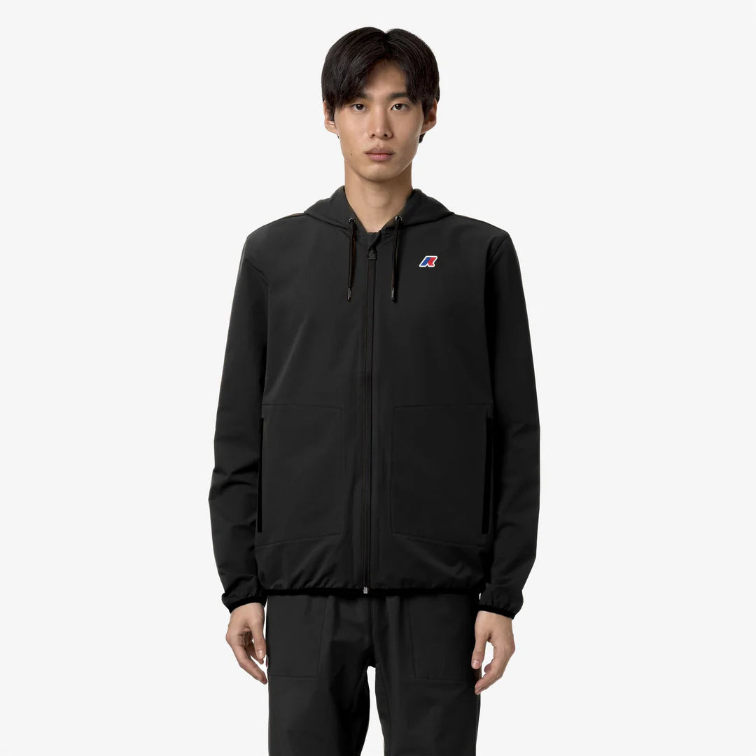 Felpa K-WAY Jourdain unisex nera e grigia, ripiegabile da viaggio, tessuto leggero antigoccia davanti