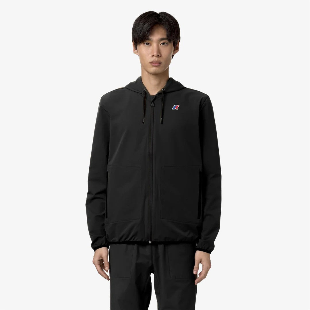 Felpa K-WAY Jourdain unisex nera e grigia, ripiegabile da viaggio, tessuto leggero antigoccia fronte