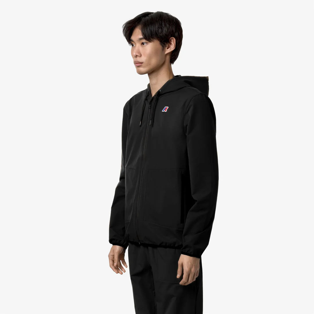 Felpa K-WAY Jourdain unisex nera e grigia, ripiegabile da viaggio, tessuto leggero antigoccia lato
