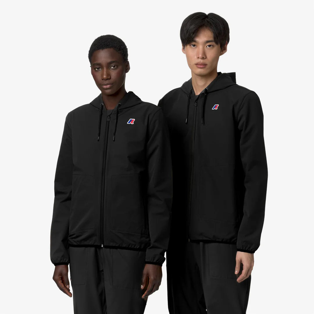 Felpa K-WAY Jourdain unisex nera e grigia, ripiegabile da viaggio, tessuto leggero antigoccia unisex