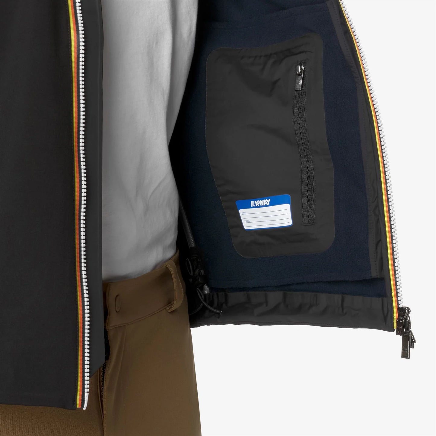 K-Way giacca corta uomo Jacko Bonded impermeabile con fodera in pile colore nero blu dettaglio