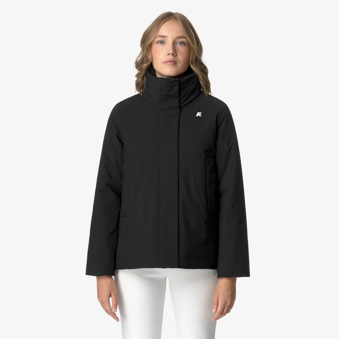 Giacca corta donna K-Way Marletta st Warm nera impermeabile con cappuccio fisso davanti