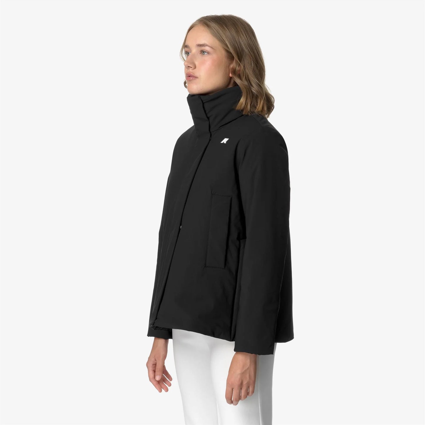 Giacca corta donna K-Way Marletta st Warm nera impermeabile con cappuccio fisso lato
