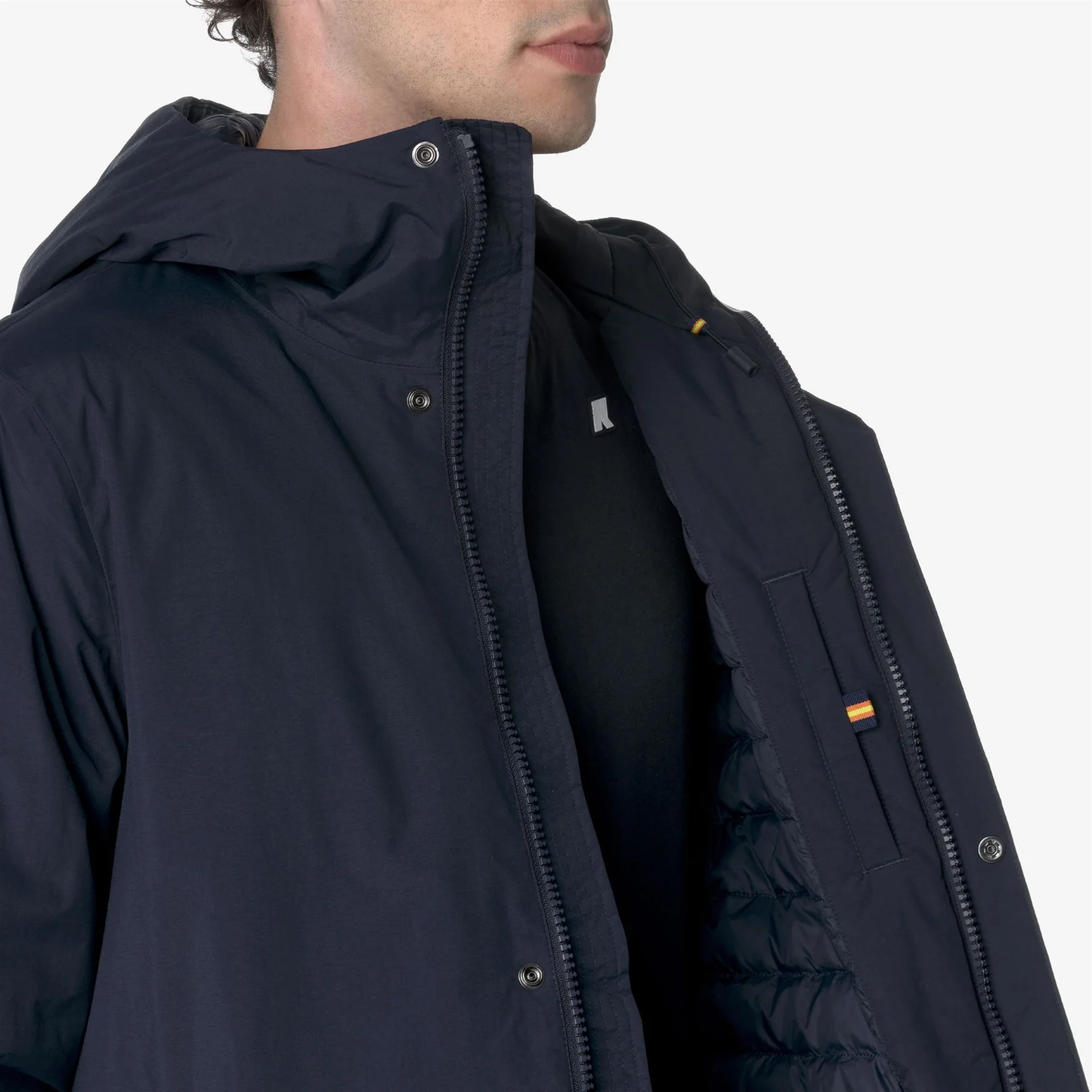 K-Way giacca lunga uomo Thomas Warm Ottoman imbottita impermeabile nera dettaglio
