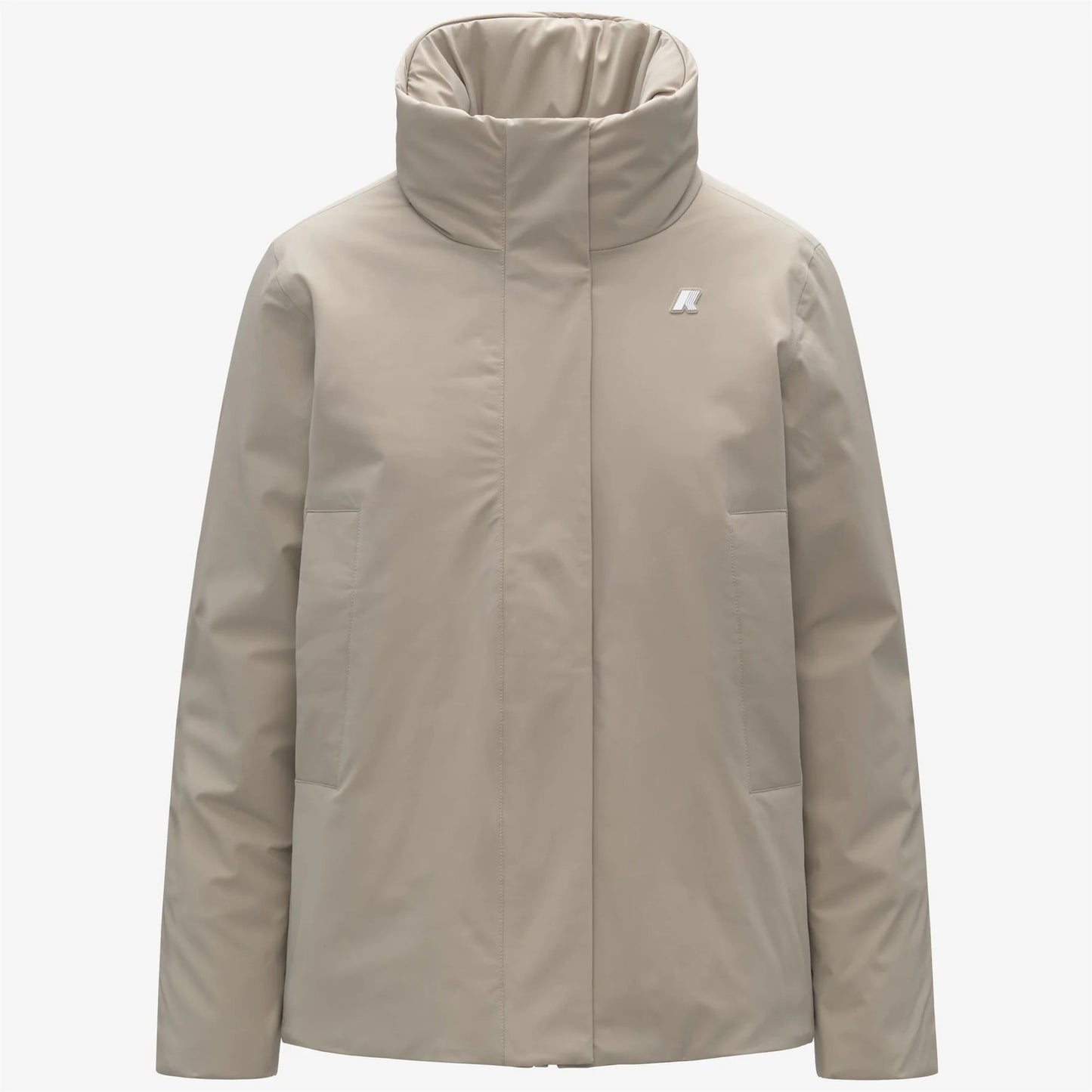 kway-giacca-donna-marletta-st-warm-corta-impermeabile-beige con cappuccio
