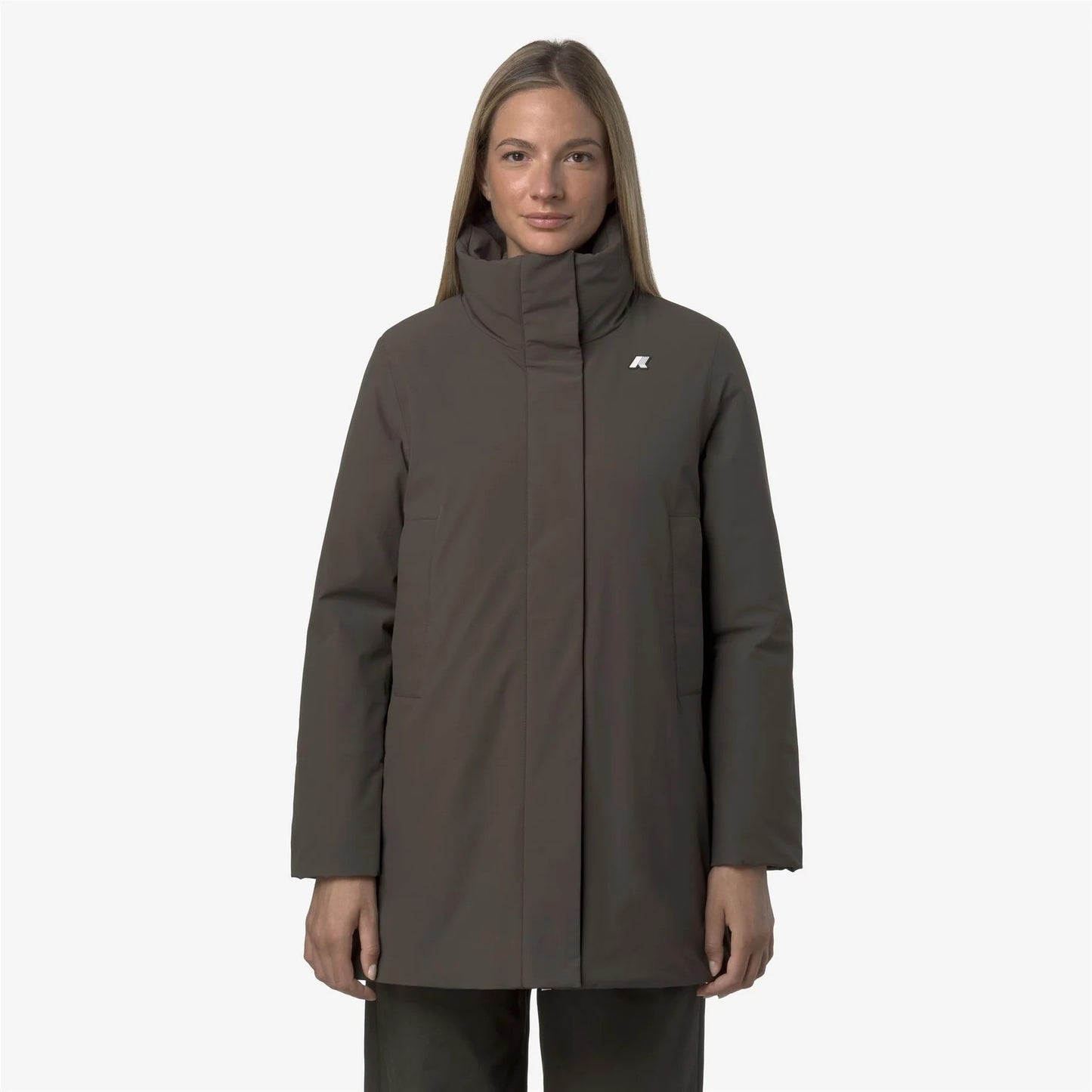 K-WAY Marla Capospalla donna calda di media lunghezza con cappuccio da donna, colore oliva nero. K7125LW XRG