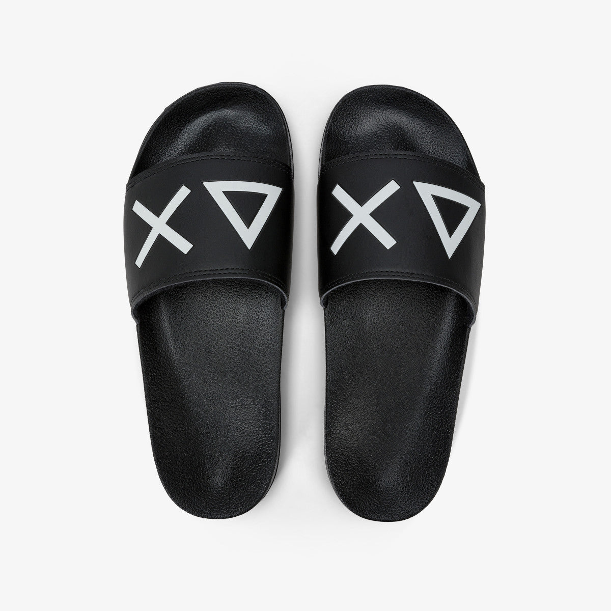 Beach slippers SUN68 da uomo in PU nero con fascia a contrasto e logo vista alto