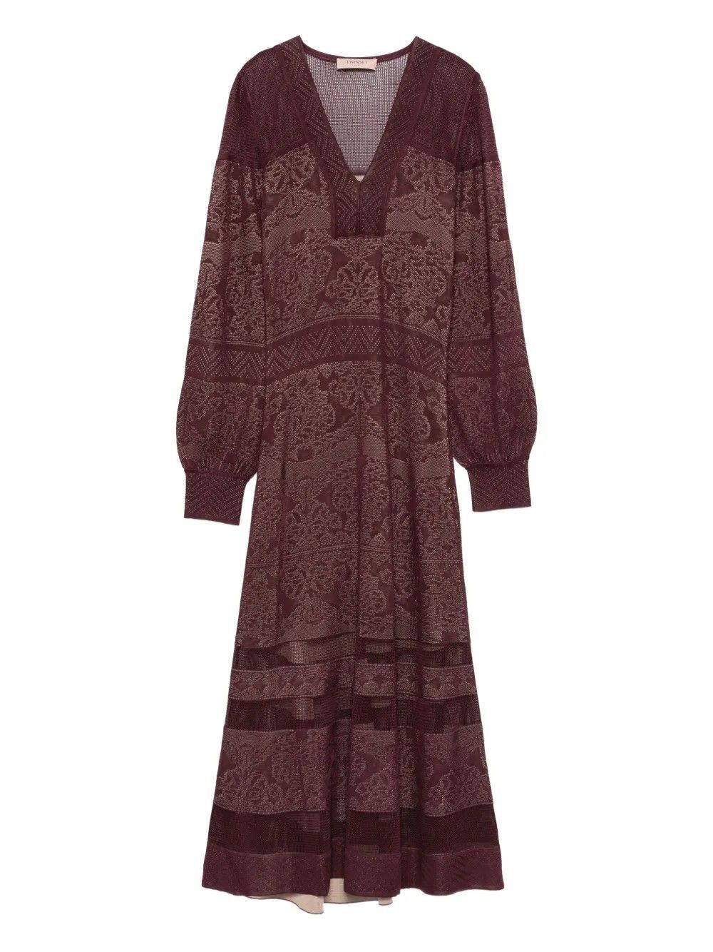 Twinset abito lungo donna maxi dress winetasting chiaro in tessuto leggero semitrasparente con stampa raffinata