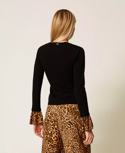 Twinset Maglia Donna con Inserti Animalier Nero/Marrone – dietro