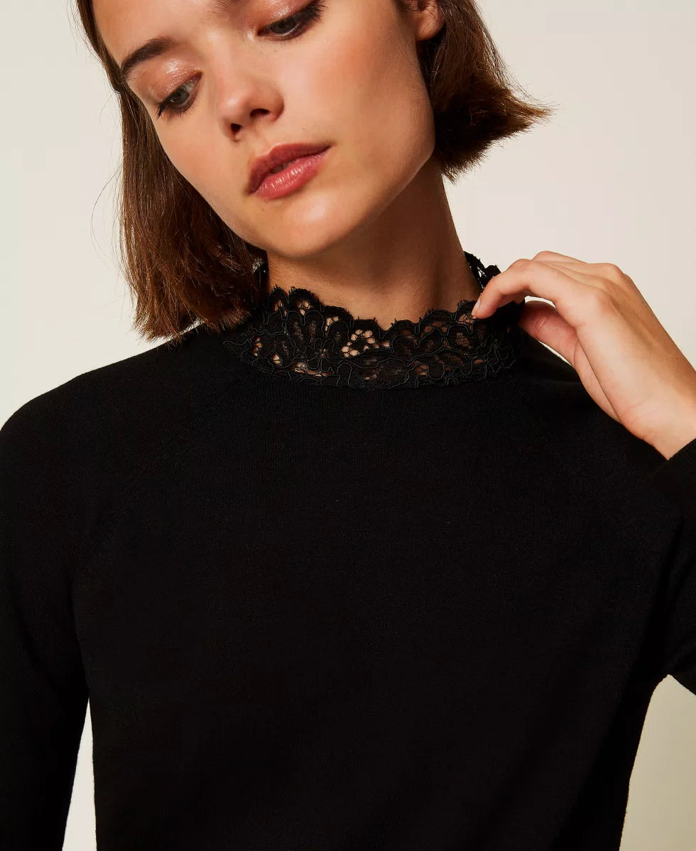 Twinset Maglia Donna Lupetto con Pizzo – dettaglio