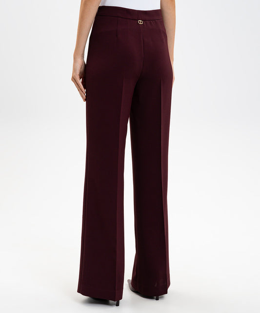 Pantaloni Twinset donna in tessuto crêpe con linea ampia e piega stirata dietro