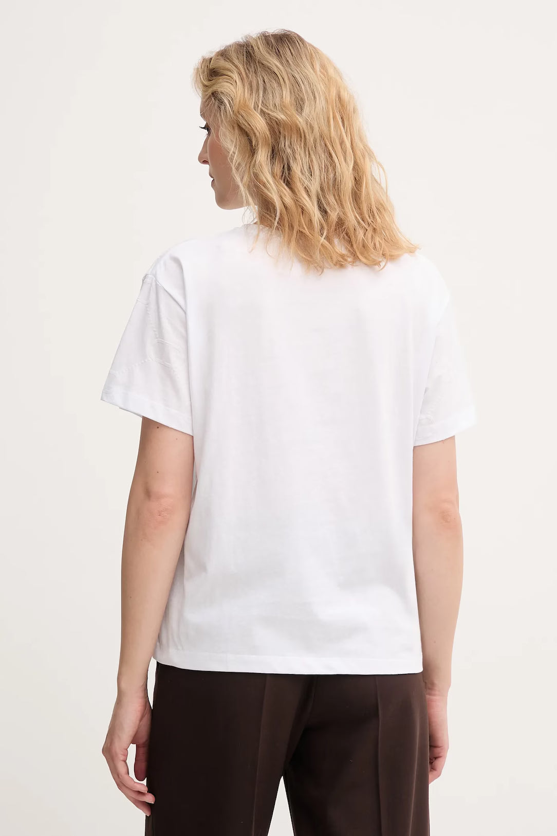 T-shirt donna Twinset in maglia fine elasticizzata stampata con vestibilità rilassata dietro