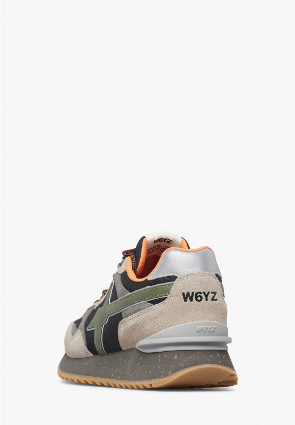 Sneakers uomo W6YZ YAK-M in tessuto tecnico e suede colore tortora-nero con suola in gomma dietro