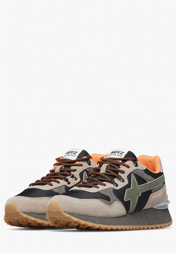 Sneakers uomo W6YZ YAK-M in tessuto tecnico e suede colore tortora-nero con suola in gomma lato