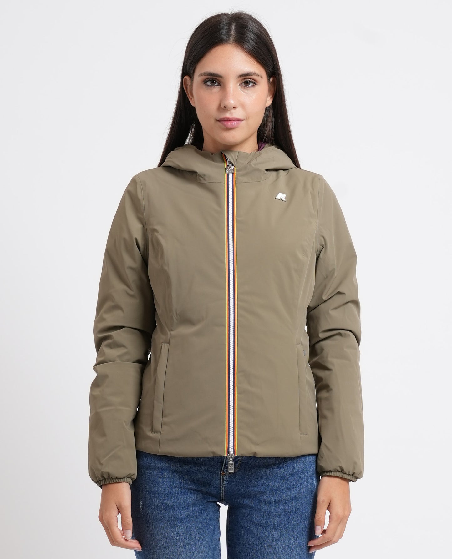 K-WAY Giacca donna corta calda Lily St Warm Double - Green Army Violet Mauve - K6128TW-D0U