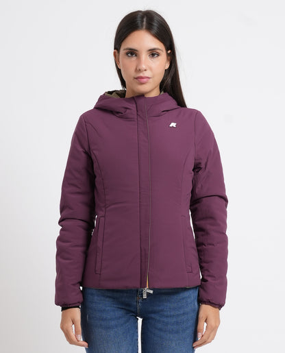 K-WAY Giacca donna corta calda Lily St Warm Double - Green Army Violet Mauve - K6128TW-D0U