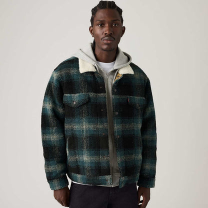 Levi’s Giubbino uomo trucker Type III in sherpa a quadri, colore grigio ghiaccio Merle 008DM0001 - immagine 1