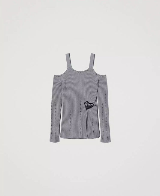 Twinset Maglia donna in filato Treeblend con spilla