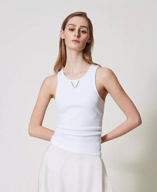 Twinset T-shirt donna Top a costine con catena