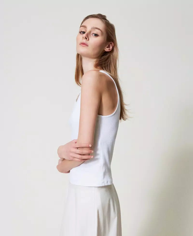 Twinset T-shirt donna Top a costine con catena