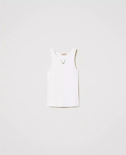 Twinset T-shirt donna Top a costine con catena