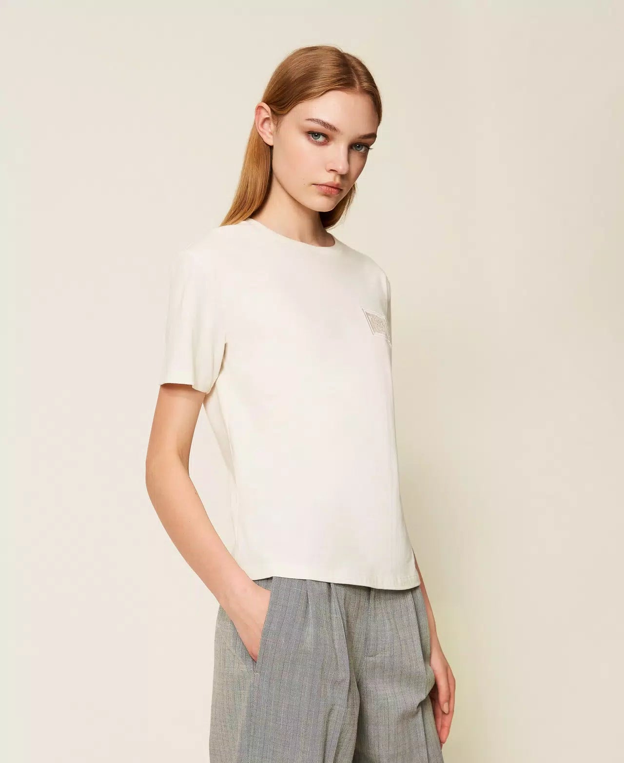 Twinset T-shirt donna regular con ricamo e logo