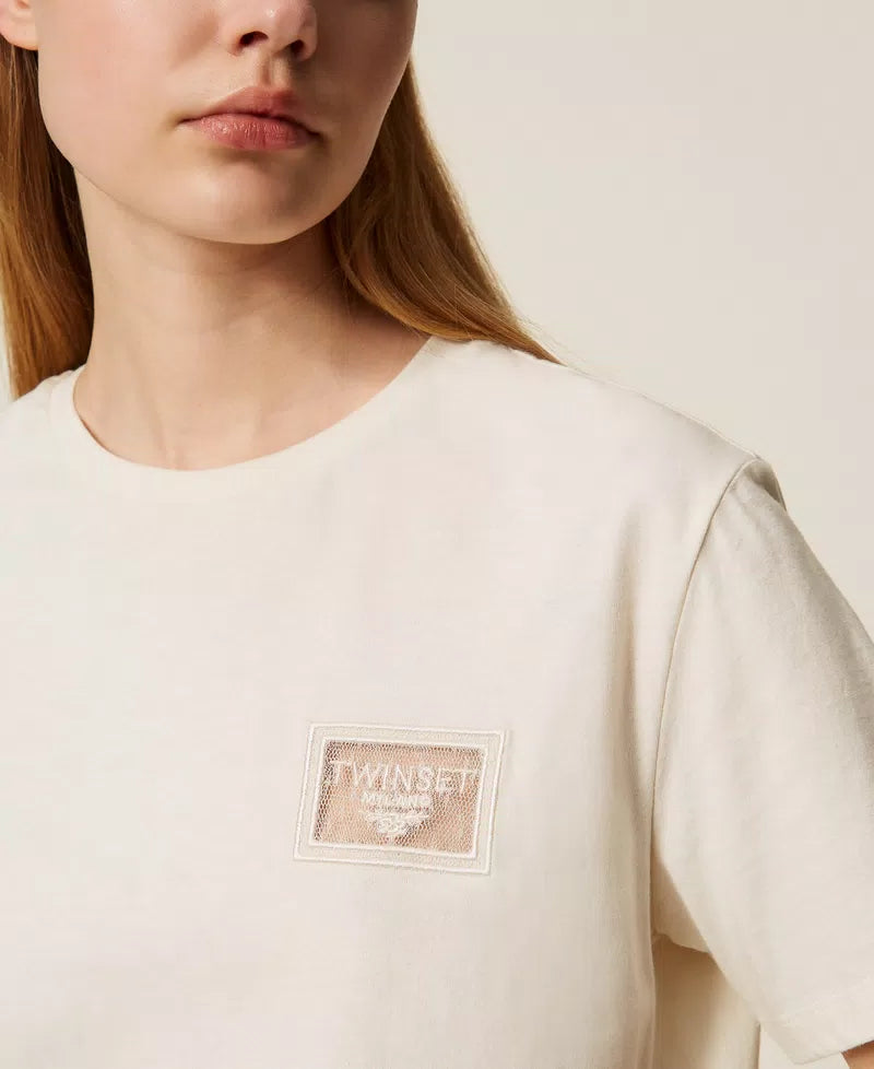 Twinset T-shirt donna regular con ricamo e logo
