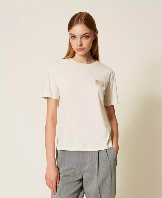 Twinset T-shirt donna regular con ricamo e logo