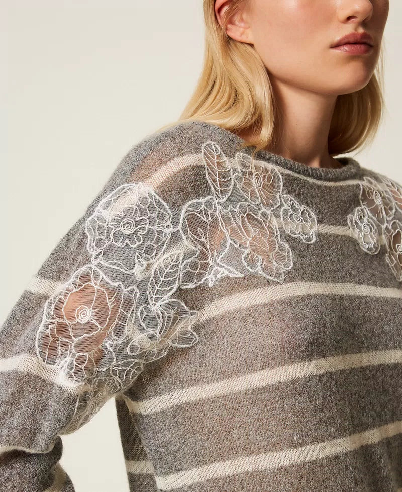 Twinset Maglia donna in misto mohair con pizzo e spacchi