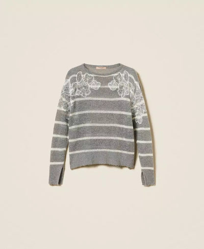 Twinset Maglia donna in misto mohair con pizzo e spacchi
