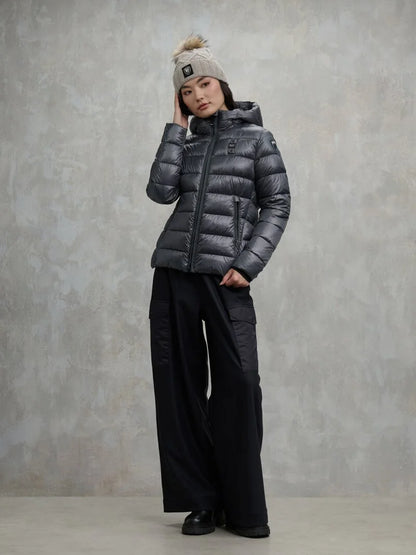 Blauer Giubbino donna Carrol in nylon micro rip idrorepellente con cappuccio