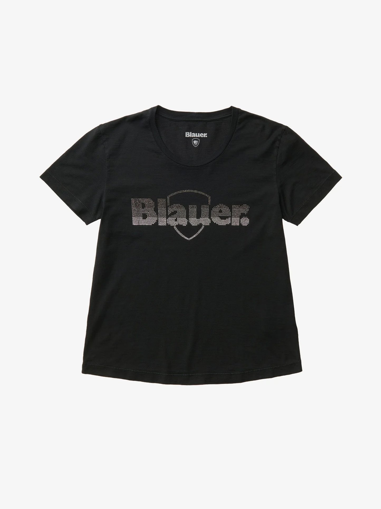 T-shirt donna Blauer nera con logo glitterato frontale