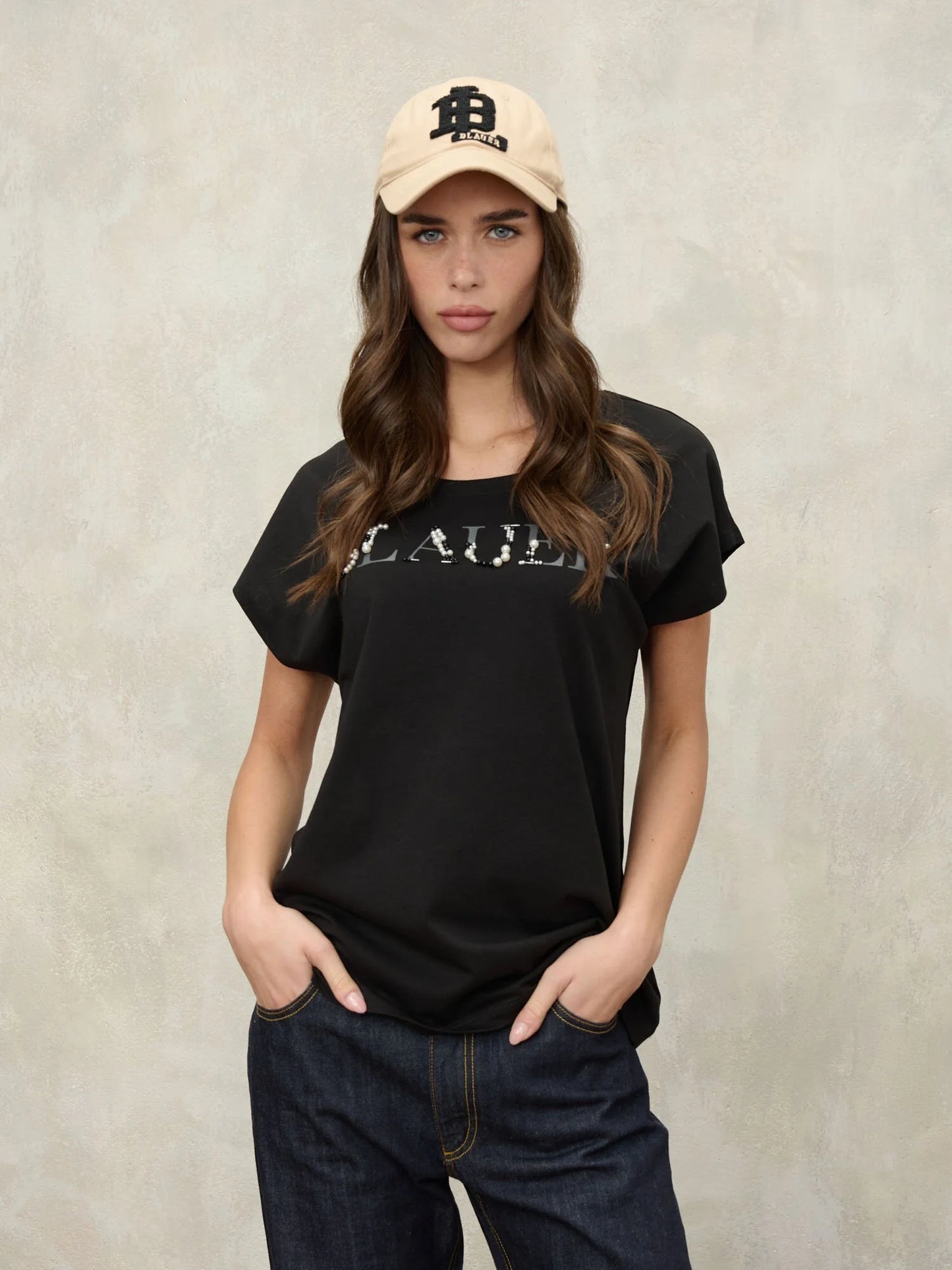 blauer t shirt donna mohawk logo perline
