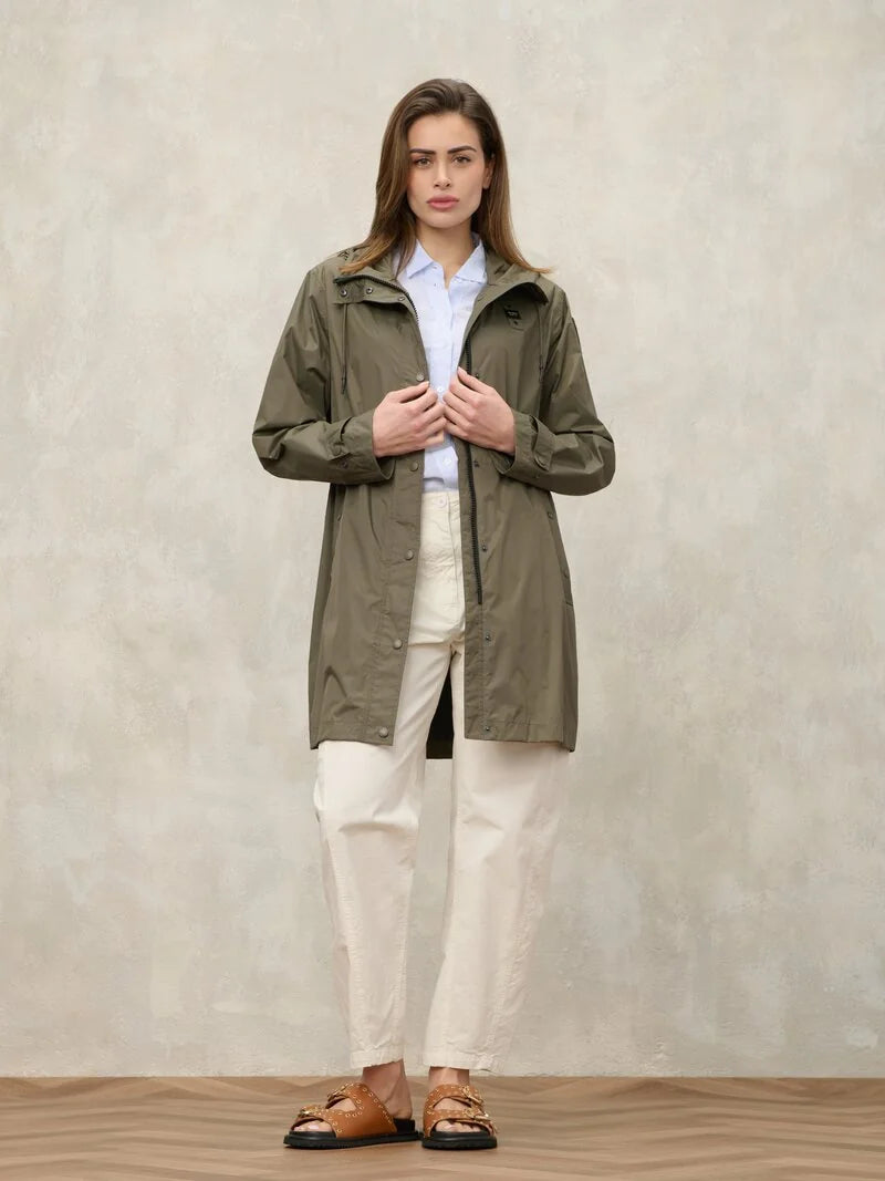 blauer giacca impermeabile donna con cappuccio