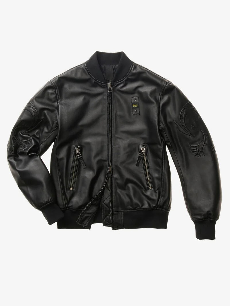 giacca pelle blauer donna ricami maniche