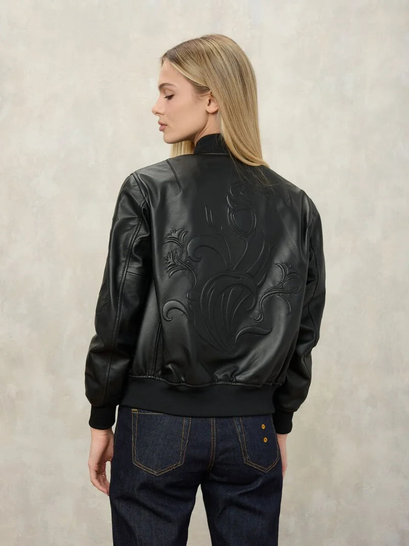 retro bomber blauer ricamo schiena