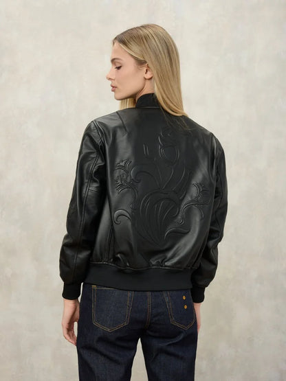 retro bomber blauer ricamo schiena