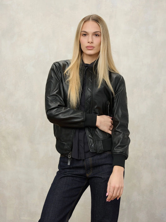 blauer bomber donna pelle nera laurienne frontale