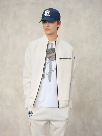 Felpa Blauer uomo bianca con zip vista frontale