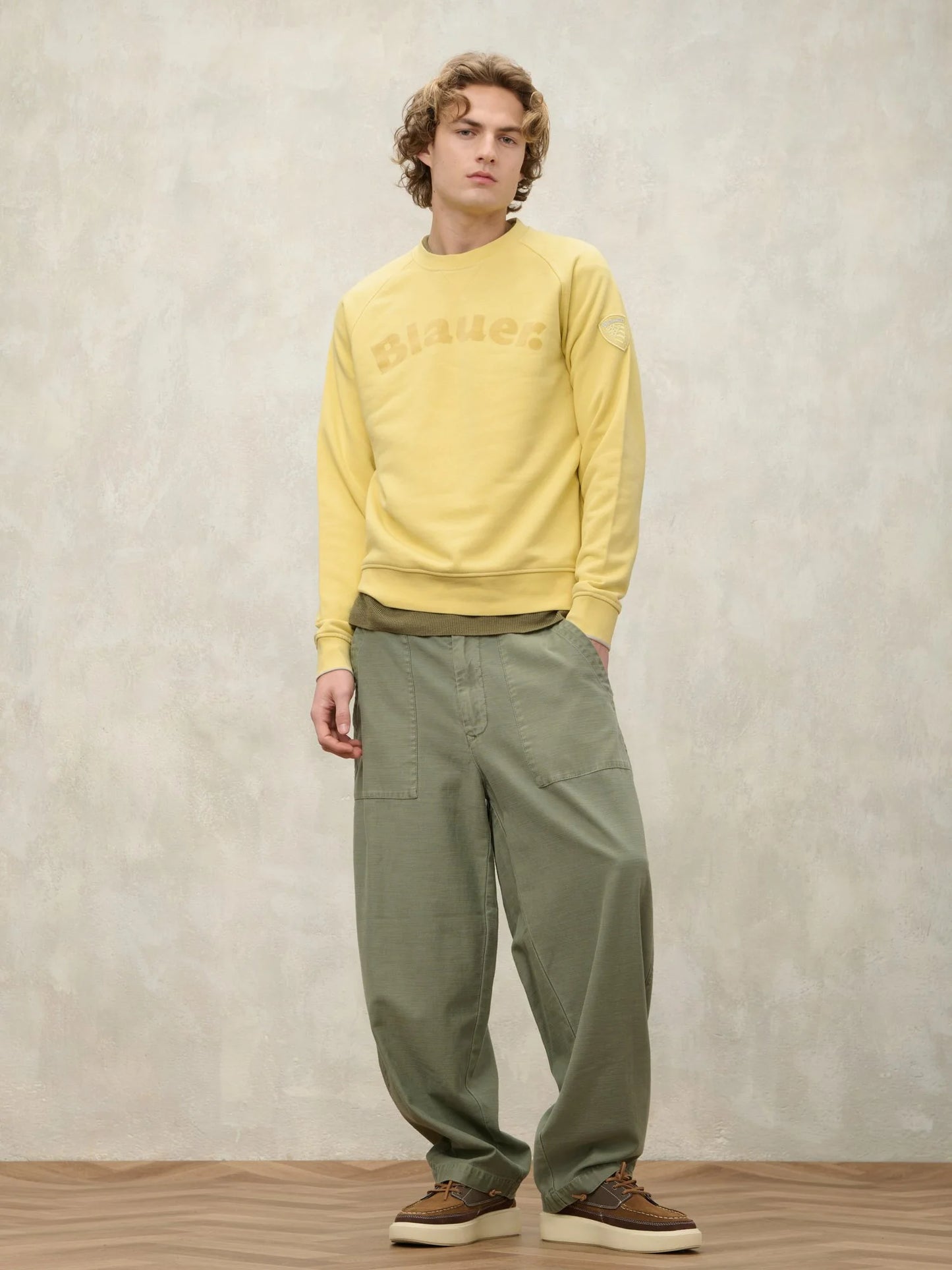 Men's Blauer Camp 26SBLUF03242 crew neck sweatshirt with flock print – Yellow