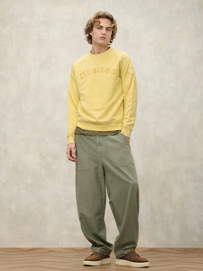 Men's Blauer Camp 26SBLUF03242 crew neck sweatshirt with flock print – Yellow