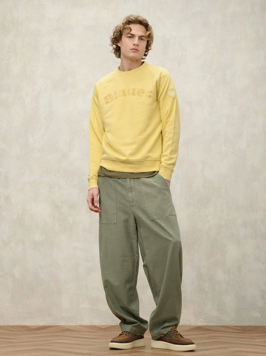Felpa Uomo Blauer Camp 26SBLUF03242 girocollo con stampa floc – Giallo