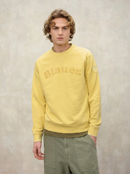 Men's Blauer Camp 26SBLUF03242 crew neck sweatshirt with flock print – Yellow